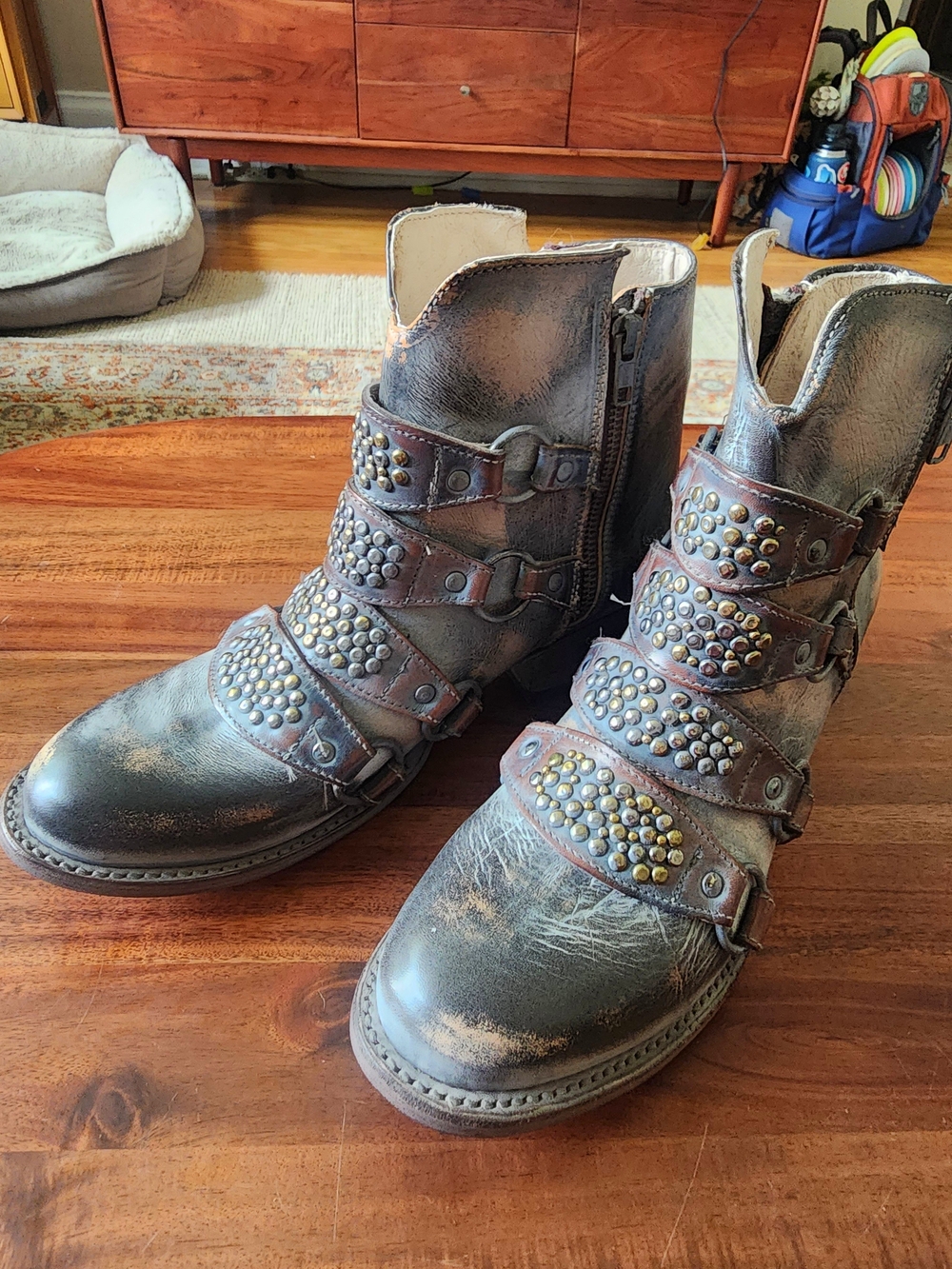 freebird Grady Ice Distressed Studded Strap Ankle Boots